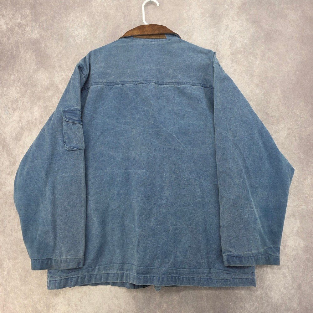 Vintage RedHead Lined Field Jacket Mens Large Blue Canvas Leather Collar Plaid - Picture 9 of 11